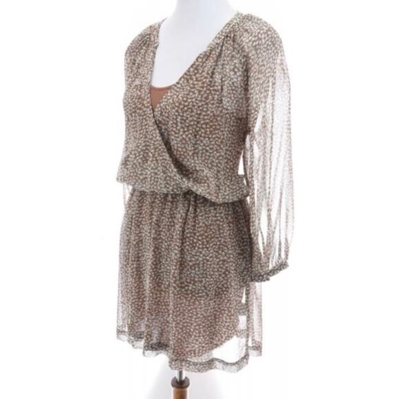 JOIE Molly Dot Sheer Silk Long Sleeve Brown White Dress Size Small - Picture 14 of 14